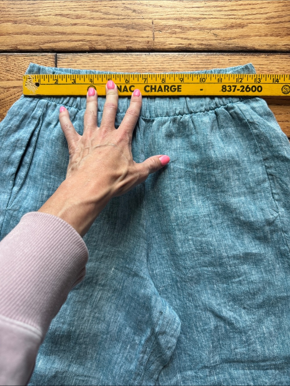 FLAX Pants Womens Sz P Teal Blue Linen Wide Leg Elastic Waist Boho Beach Pockets - Picture 8 of 11
